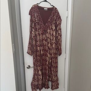 ASOS Curve Burgundy and Gold Floral Long Sleeve Dress